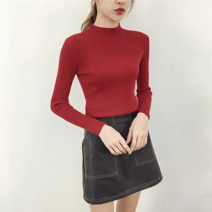 Wine red Свитер, пуловер, водолазка, свитер, Зимний пуловер с высоким воротом, свитер, женская одежда в Корейском стиле - Цвет: Wine red