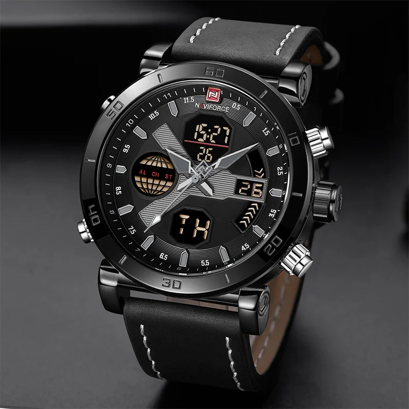 NAVIFORCE новые роскошные Брендовые спортивные часы мужские кожаные