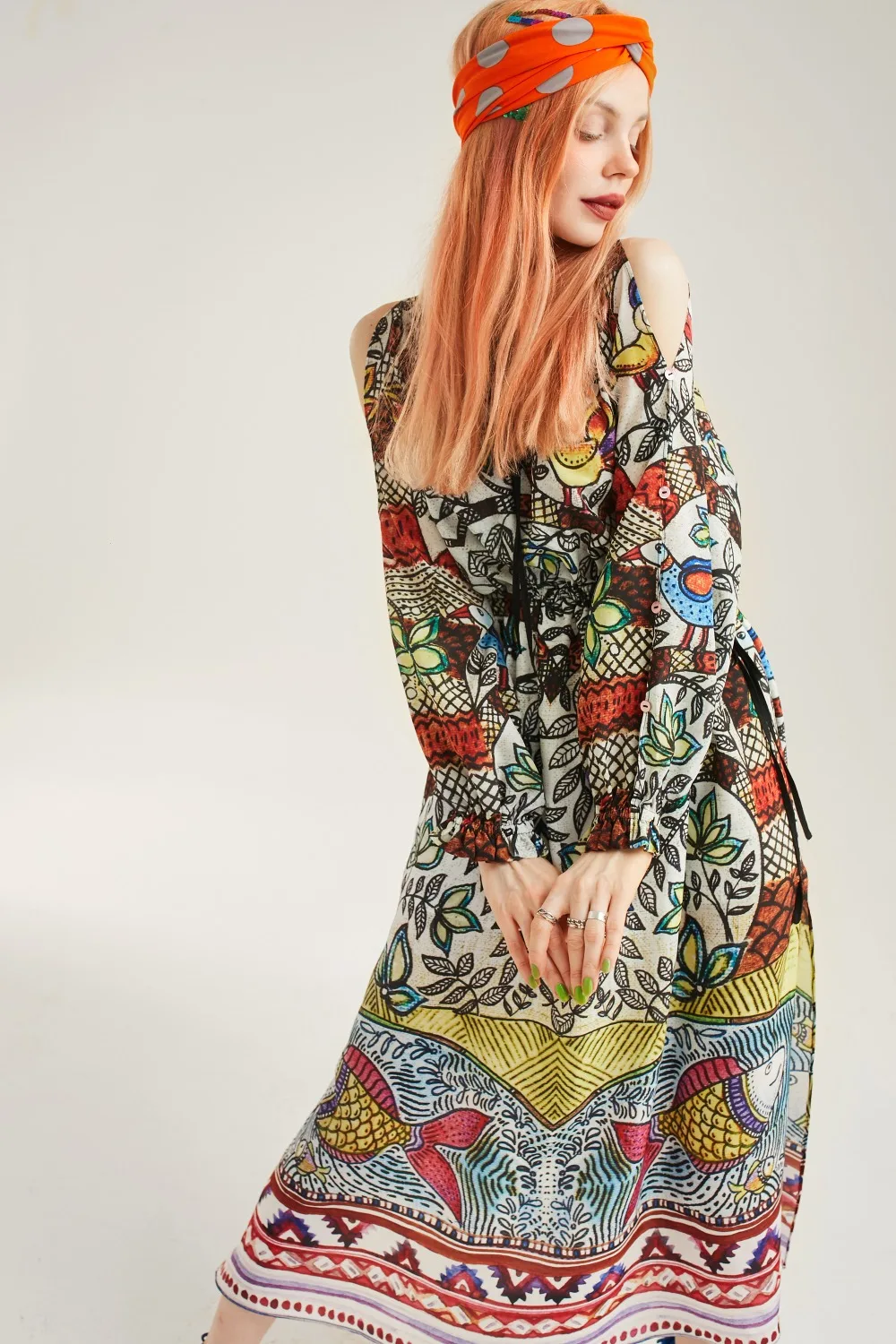 ELFSACK Vintage Floral Print Women Chiffon Dresses Fashion A-Line Full Sleeve Lace up Female Holiday Dress Elegant Dress