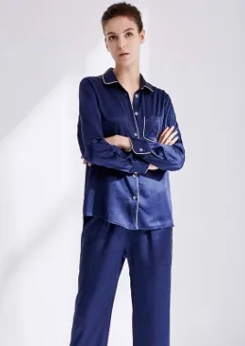 Silk pajama suit 100% mulberry silk two-piece suit of pure long sleeve home