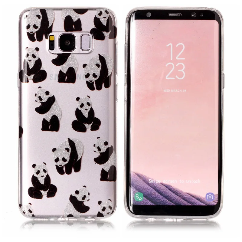 UVR Funny Sparkle Glitter Cute Panda Baby Soft Clear Transparent Cover Case Carcasa Funda for Samsung Galaxy S8 Plus Coque |