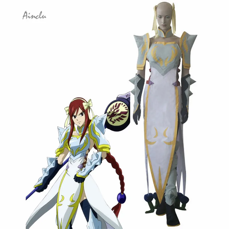 Ainclu Free Shipping White Fairy Tail Erza Scarlet Lightning Empress Armor Dress Cosplay Costume For Halloween