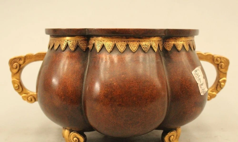 4 &quotКлеймо Китай Династии Фиолетовая Бронзовый 24 К Золото Курильница Кадило