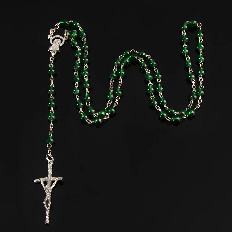 48 шт оптом синий круглый стеклянный бисер Девы Марии католические Четки Цепь и