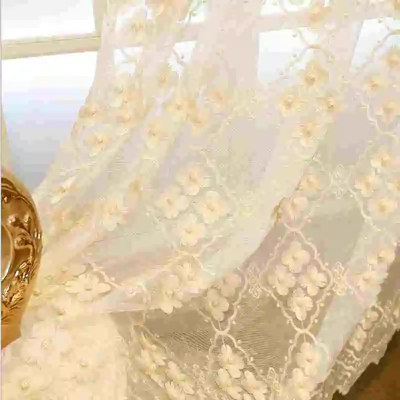 beige color tulle Европейский роскошный четырехлистный клевер жемчужная вышивка бежевый кофе шторы тюль Свадебный детский лечение окна марли WP369C - Цвет: beige color tulle