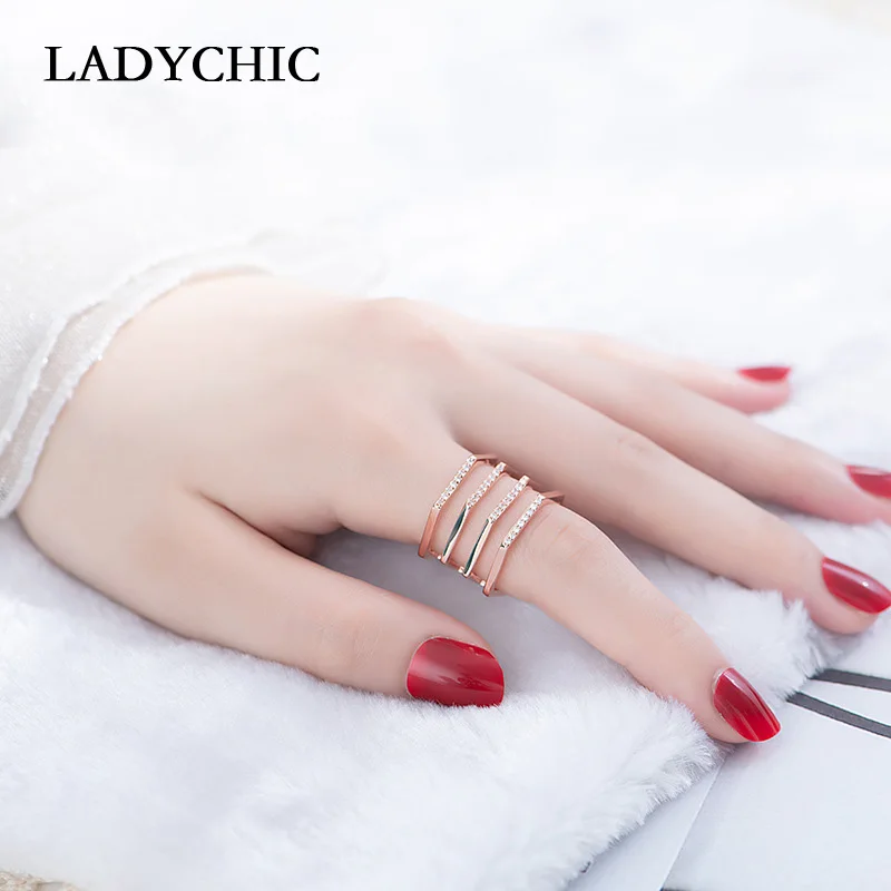 LADYCHIC роскошное розовое золото геометрическое кольцо неправильной формы для