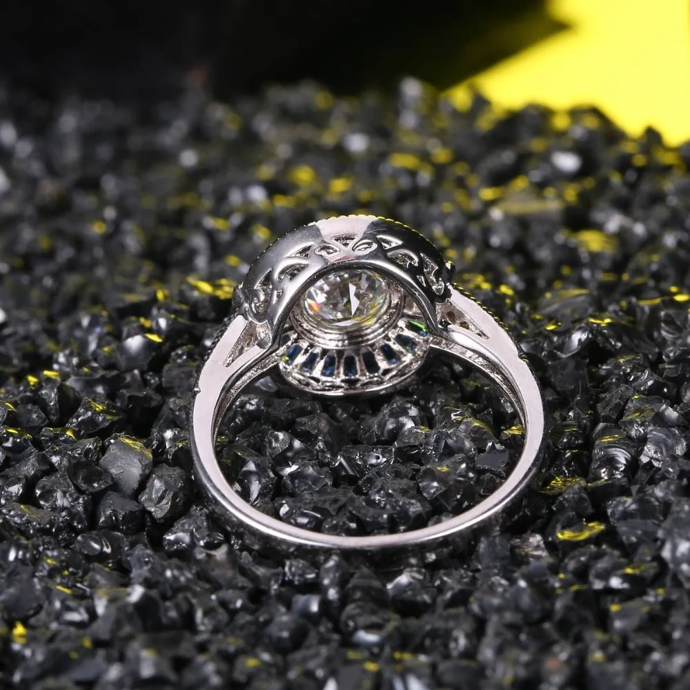 ZHE FAN AAA Luxury Blue Cubic Zirconia Vintage Ring Rhodium Plated Jewelry Rings For Women Wedding Party Christmas Day Gift New | Украшения