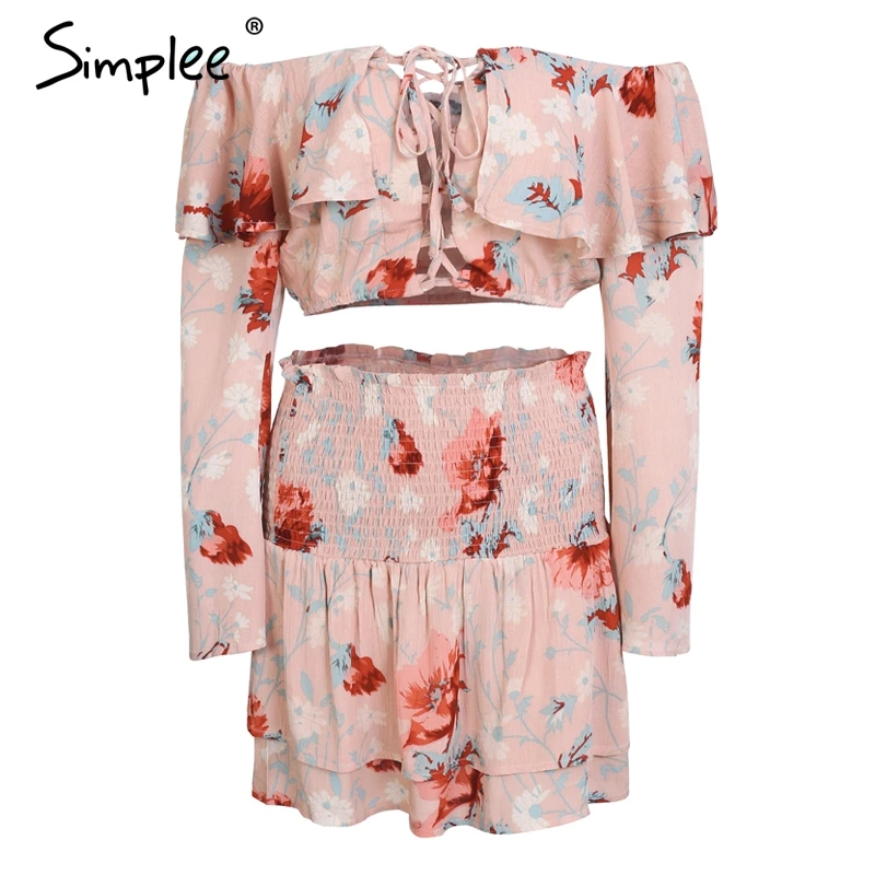 Летнее женское короткое платье Simplee из двух частей с рюшами открытыми плечами