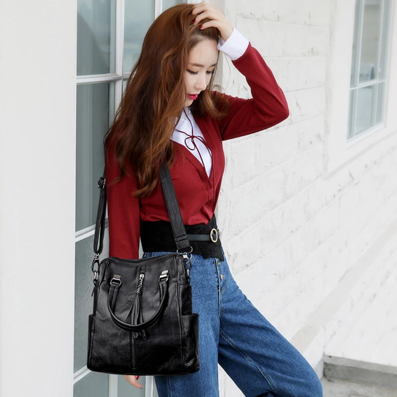 

2019 Multifunction Women Leather Backpacks Female Vintage Shoulder Bags Sac a Dos Femme Ladies Bagpack Solid Travel Back Pack