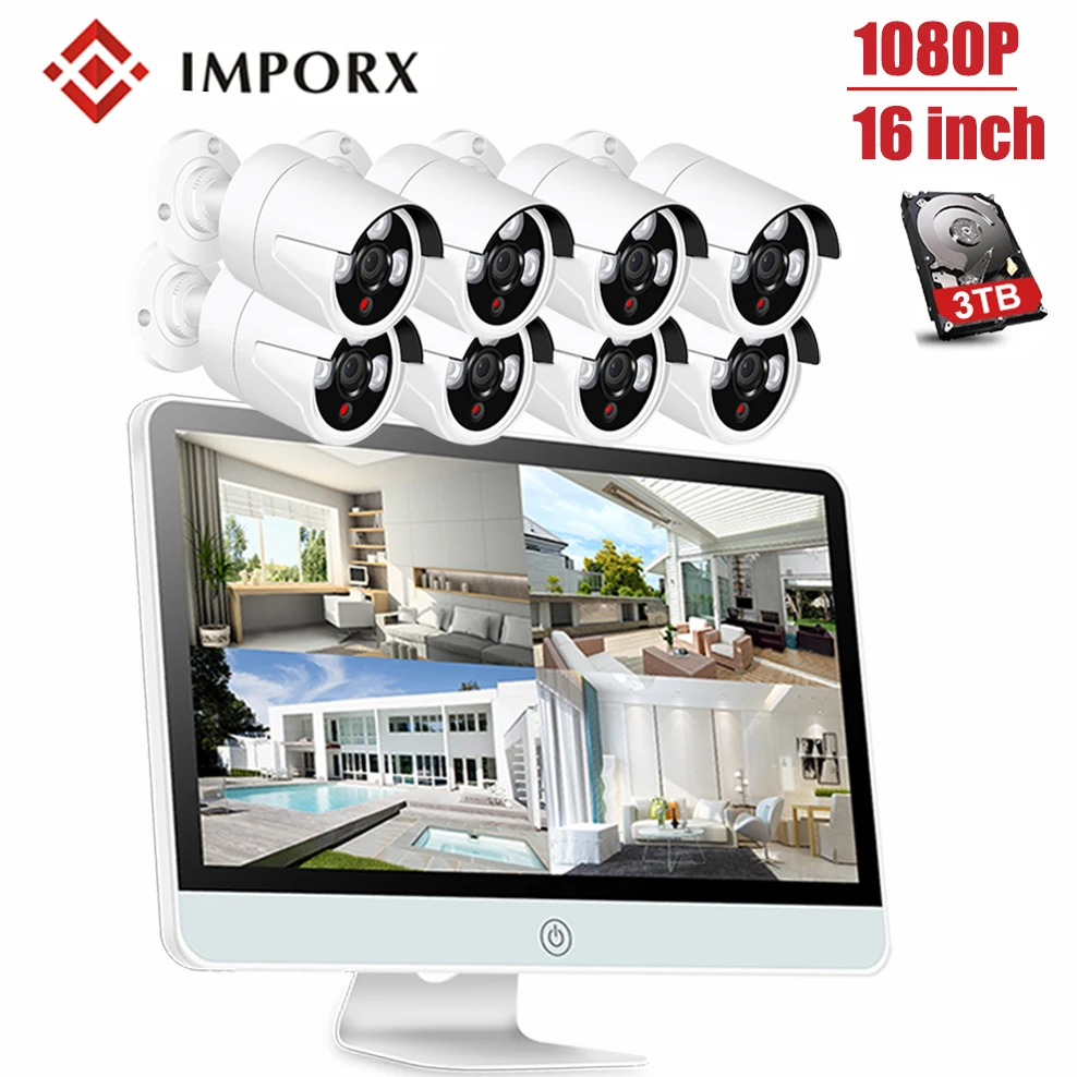 8CH 1080P Беспроводная CCTV система WiFi камера 2MP NVR с 16 &quotLCD HD P2P Onvif IP безопасности
