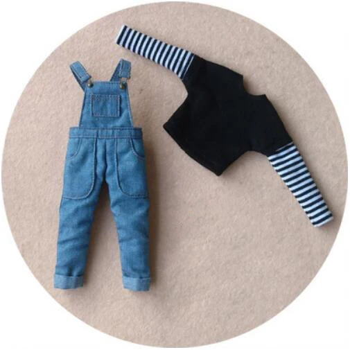 blue pant and shirt2 Blyth/Одежда для куклы; футболка с длинными рукавами; комбинезон для куклы; одежда для 1/6; Аксессуары для кукол(fit Licca, Pullip, Blyth, 1/6 Doll - Цвет: blue pant and shirt2