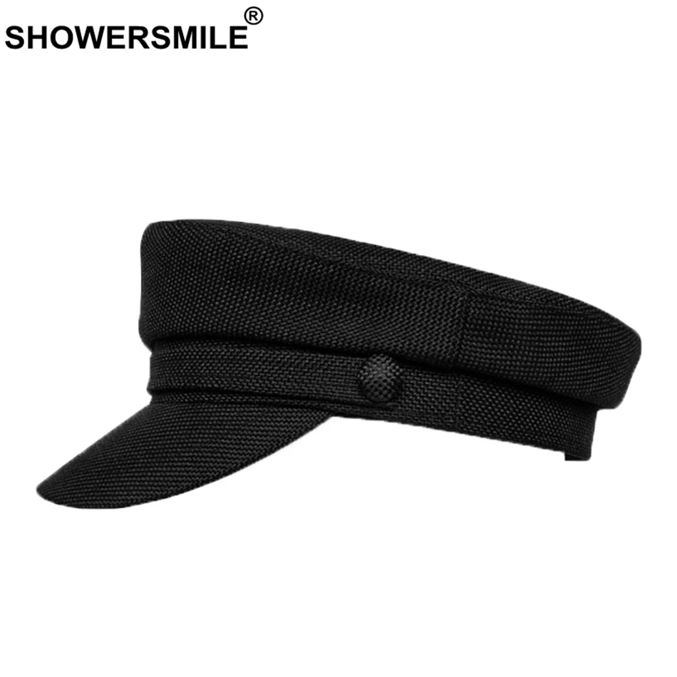 SHOWERSMILE, военная Кепка, женская, черная, хлопок, лен, плоский верх, шляпа, женская, Классическая, однотонная, пекарская Кепка, весенняя, женская, Матросская, армейская Кепка s