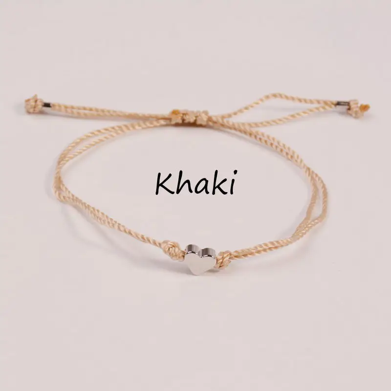 khaki-silver Простой персиковый браслет желаний в форме сердца, плетеный браслет с подвеской, тонкая струна, традиционный счастливый разноцветный браслет дружбы, очаровательный аксессуар - Окраска металла: khaki-silver