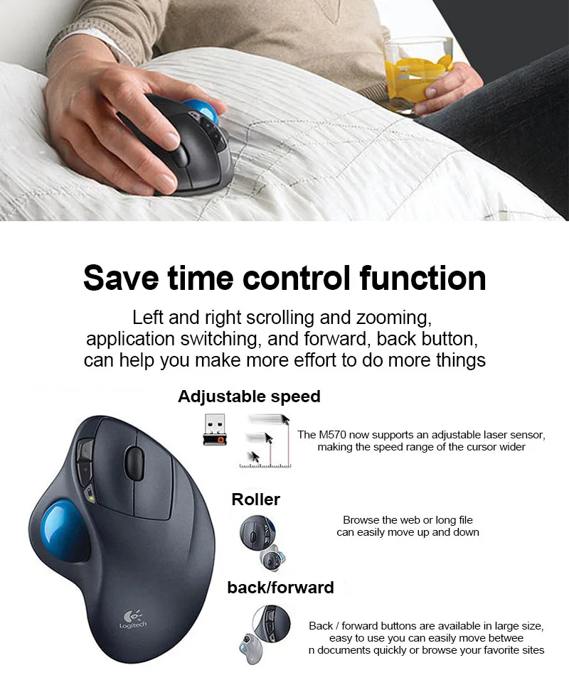 Мышь logitech M570 с 2,4G беспроводной оптический трекбол эргономичная мышь геймер для windows и mac systerm