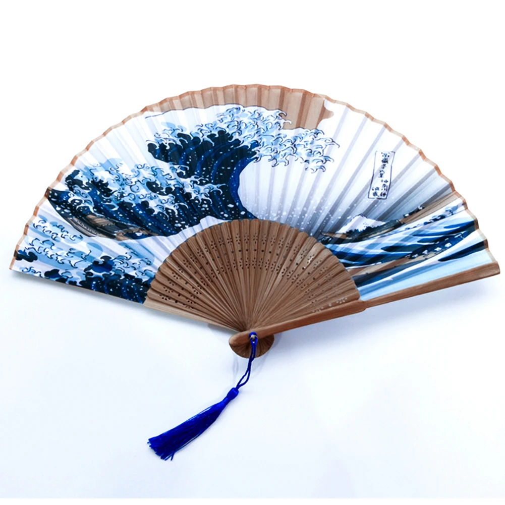 Шелковая ручная рамка вентилятора Fuji Kanagawa волны Японский складной веер