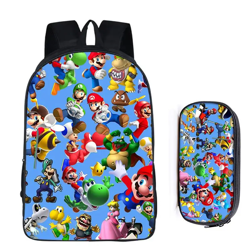 2Pcs 012 16 дюймов Sonic the Hedgehog Mario, школьная сумка для детей, рюкзак для мальчиков, детские школьные наборы, сумка-карандаш, школьная сумка для малышей - Цвет: 2Pcs 012