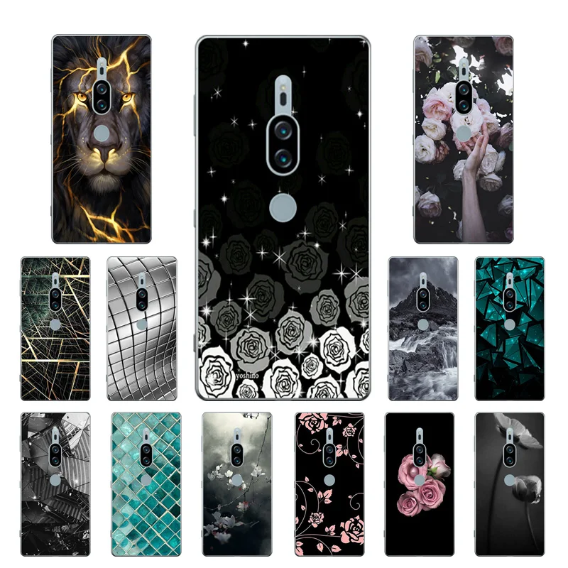 for Sony XZ2 Premium Soft Silicon Back Cover Triangle Printing 5.8 inch Xperia Case Transparent TPU Capa |