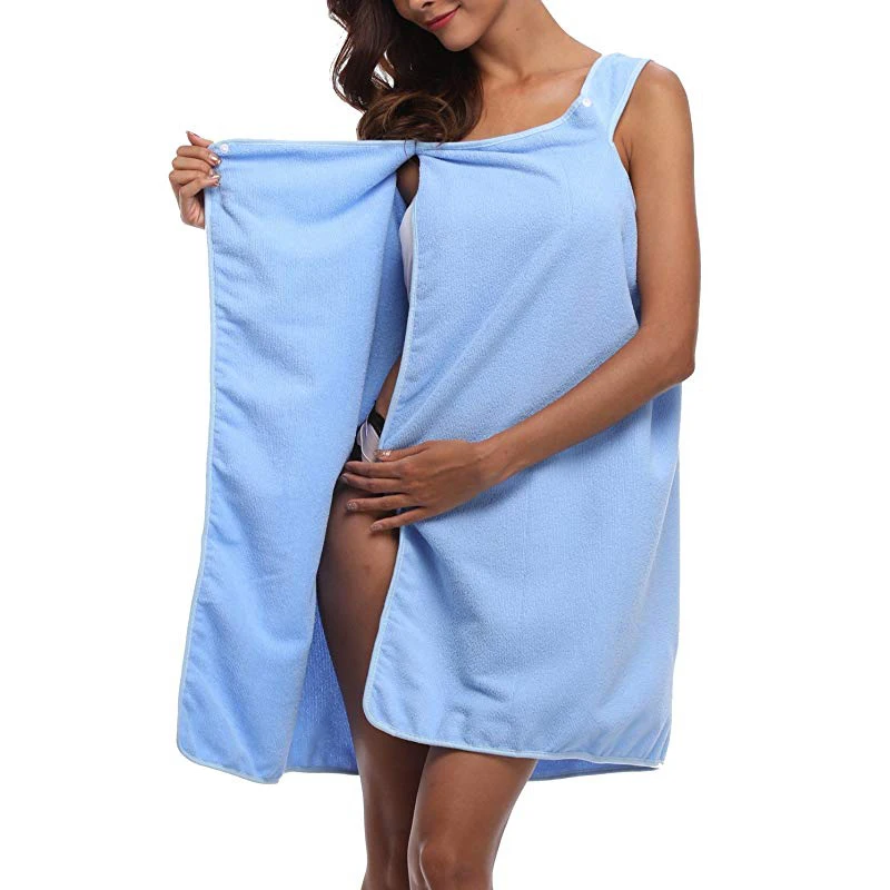 blue Пляжное полотенце из микрофибры QuickDry, пригодное для носки, банное полотенце, халат, Мягкая юбка на пуговицах для молодых девушек, женщин, впитывающее банное платье - Цвет: blue