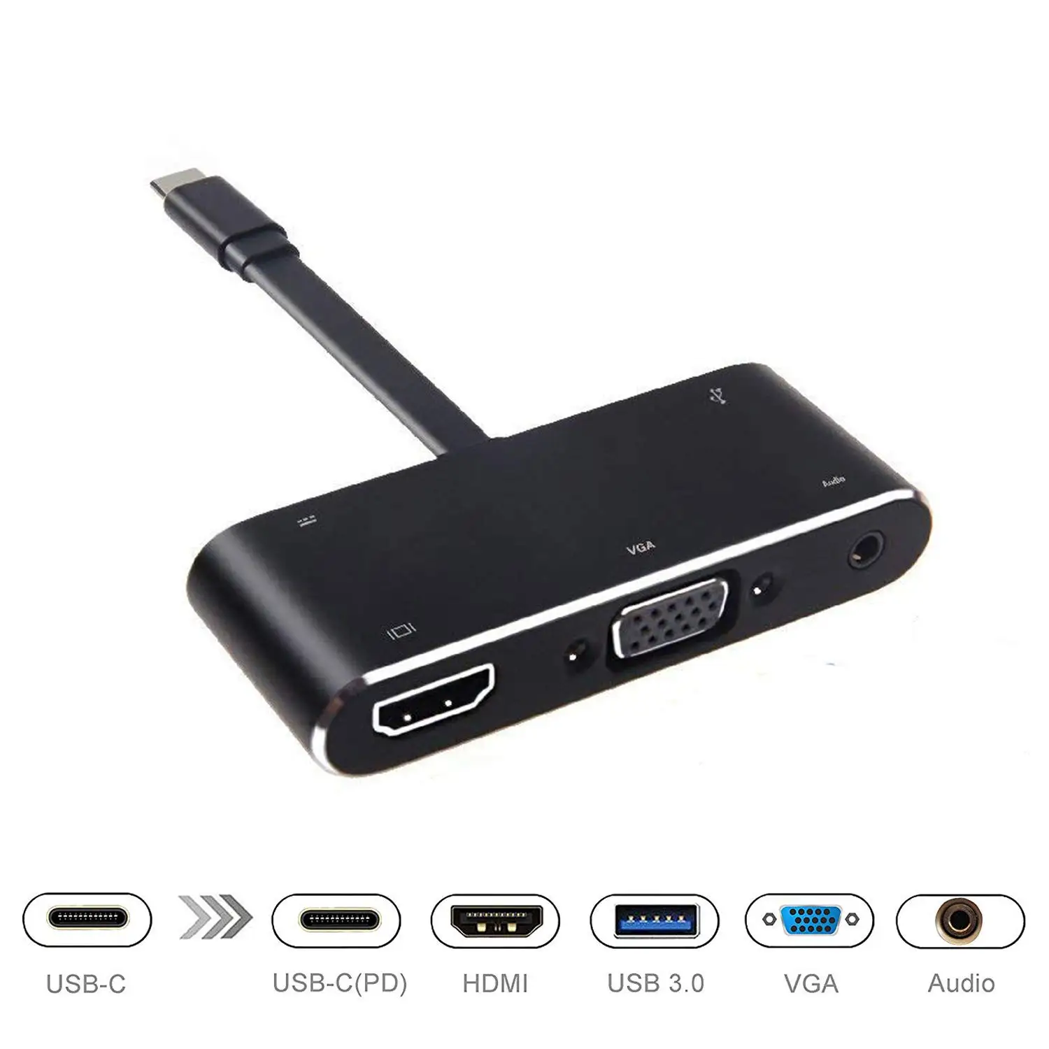 Черный Usb type C USB-C к HDMI 4K USB 3,0 аудио VGA концентратор Thunderbolt 3 адаптер Dex режим для MacBook pro samsung Note 8 S8 S9 nintendo - Цвет: Черный