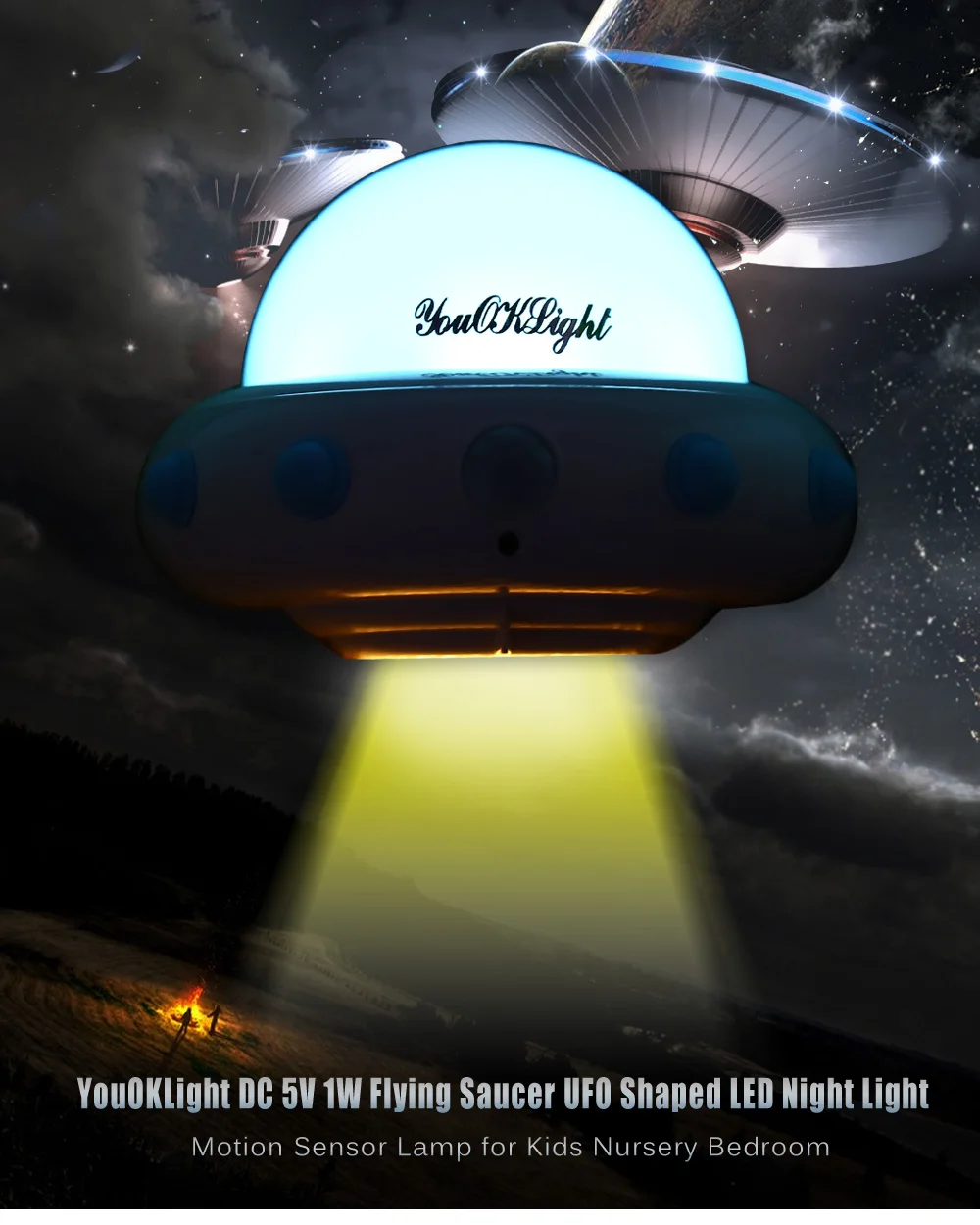 

Unique UFO Shaped LED Night Light Motion Sensor Lamp Rechargeable Stick-on Anywhere Nightlights for Kids Baby Children Bedroom