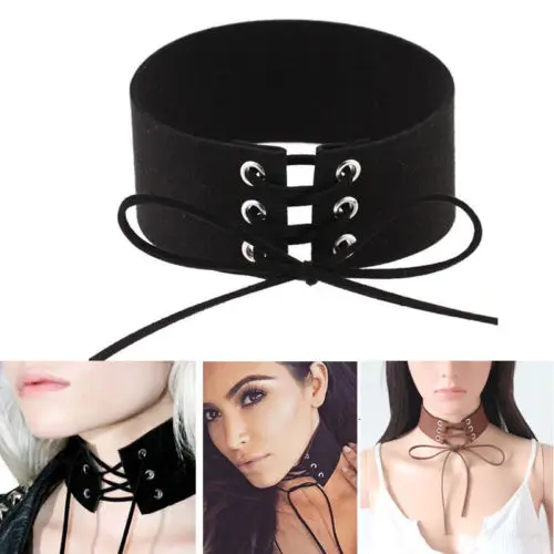 Женское винтажное бархатное ожерелье в стиле панк на шнурках из кожи|tie choker|ties