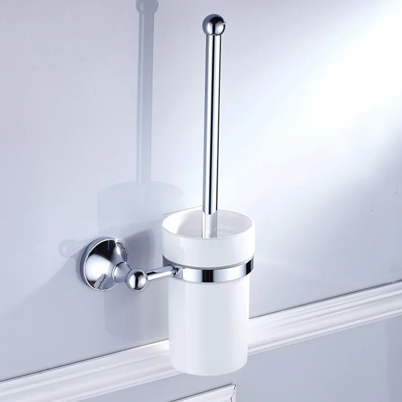 Toilet Brush Holder Хромированные аксессуары для ванной комнаты, латунный держатель для туалетной щетки, рулон бумаги, Полка для полотенец, мыльница для душа, настенные крючки, держатели для фен - Цвет: Toilet Brush Holder