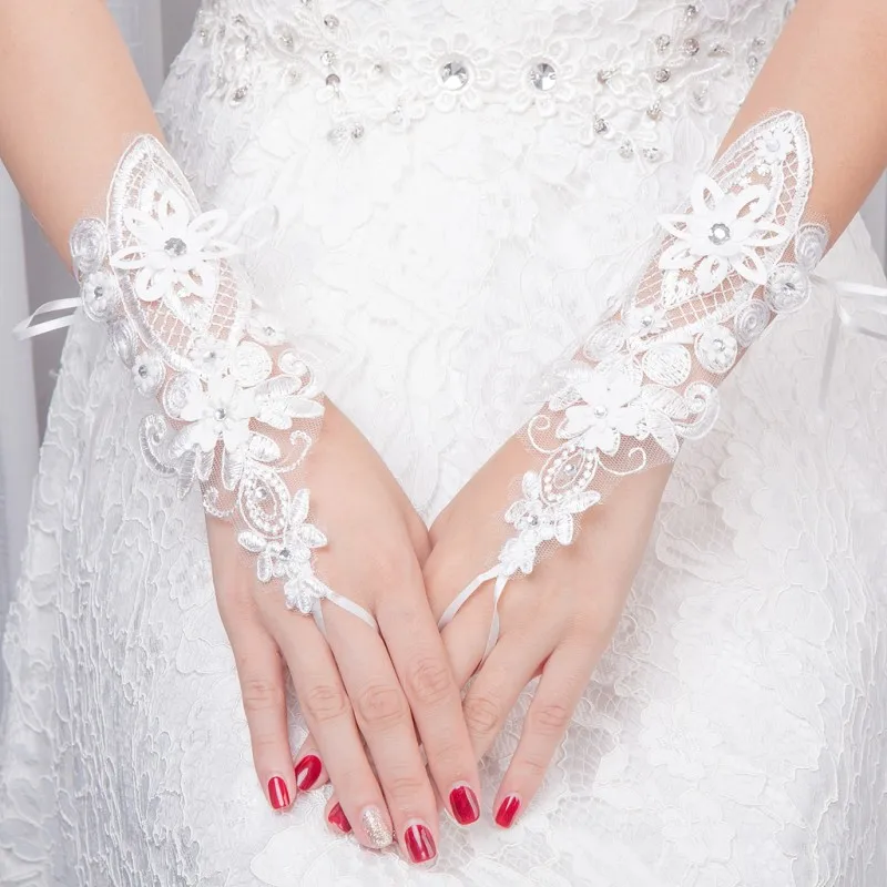 Fingerless Bride Wedding Gloves With Rhinestone Lace Women Opera Length Fashion Accessories | Свадьбы и торжества