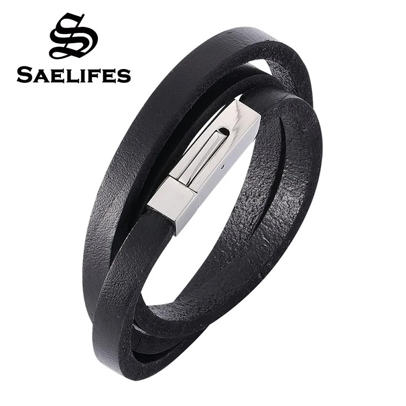 2019 новый черный коричневый ретро обертывание Длинный кожаный браслет Мужская