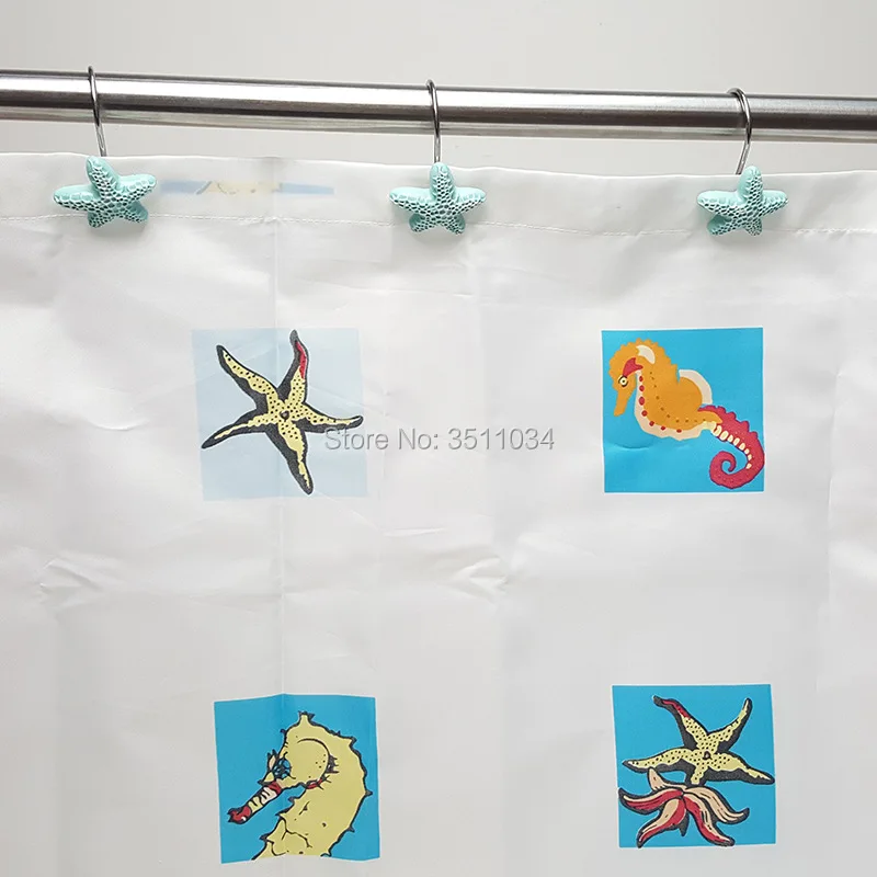

1bag 12pcs Resin blue color starfish shower curtain hanger blue Neptune curtain hook curtain accessory
