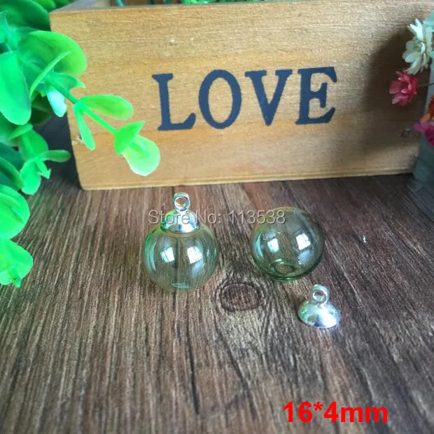 Бесплатная доставка 100 комплектов в партии 16 мм зеленый стеклянный шар с 4