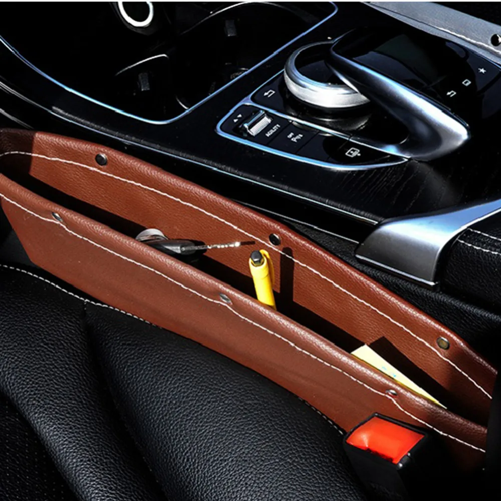 

WISE TRAVEL Creative Car Storage Box Leather Auto Car Seat Gap Pocket Catcher Organizer Leak-Proof Storage Box Auto Bag 2PCS