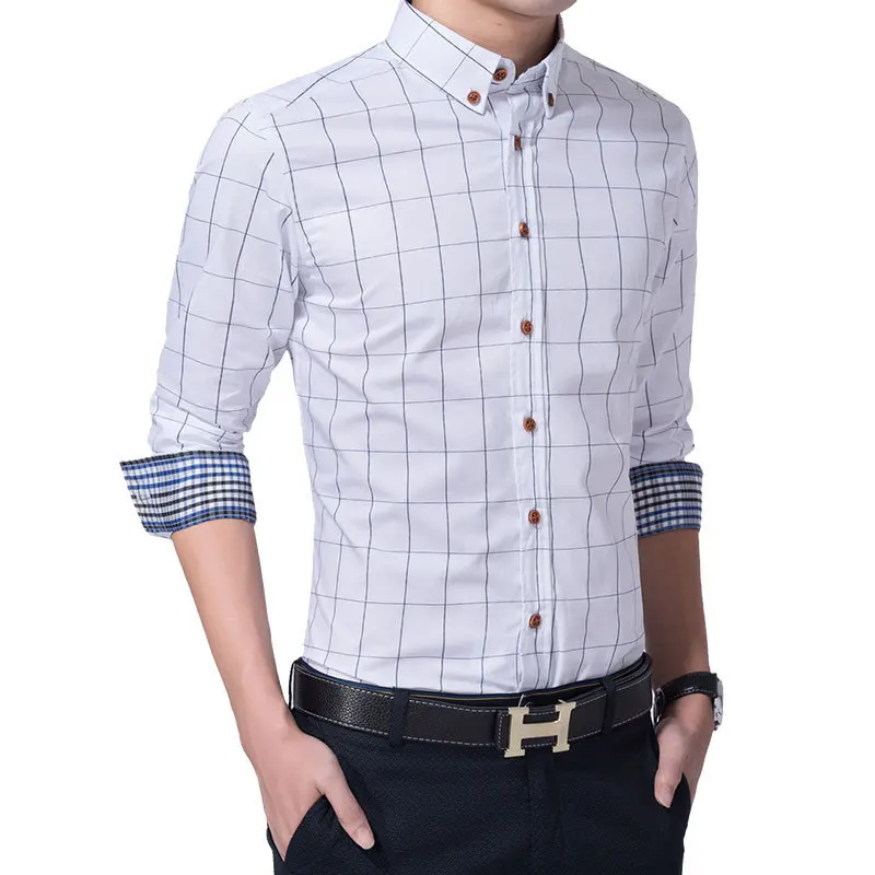 Plaid Men Clothes Shirt Long Sleeve Streetwear Beach Hawaiian Casual Slim Fit High Quality Summer Mens Dress Male Shirts | Мужская