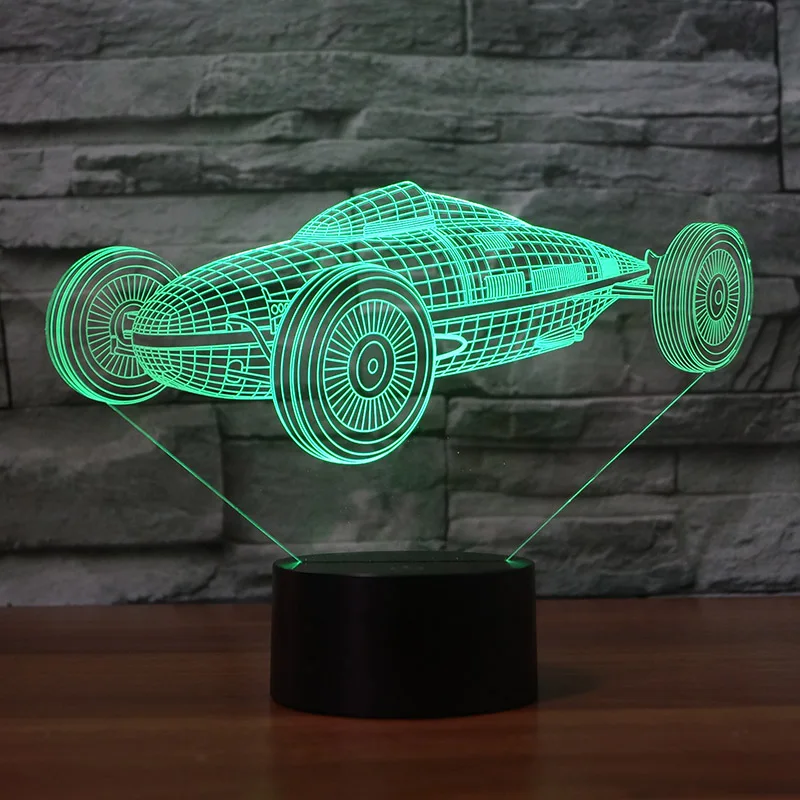 Креативный гоночный автомобиль 3D дизайн ночник 7 меняющихся цветов для детей или