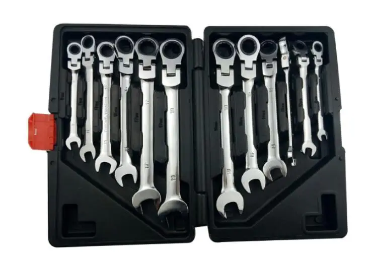 Automatic quick and labor-saving dual-purpose open box end plum-blossom movable head ratchet wrench 12pcs automotive hardware