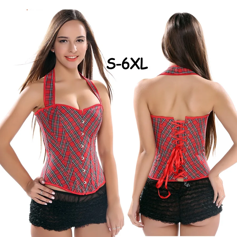 Женский корсет в клетку размера плюс нижнее белье espartilhos e corpetes Бюстье Топы талии тренер готическая одежда