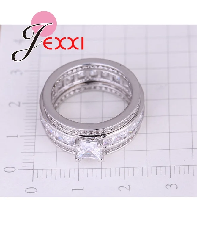 

Fashion Clear Cubic Zirconia 925 Sterling Silver Bridal Wedding Ring Set 3PCS/Set Women Engagement Finger Ring Set