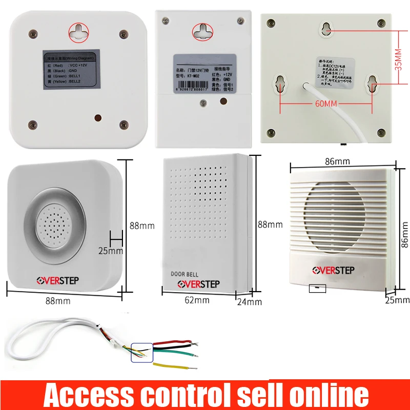 

DC12V wired door bell with 4 wires for hotel/apartment/house access control system fireproof ABS dingdong bell without battery