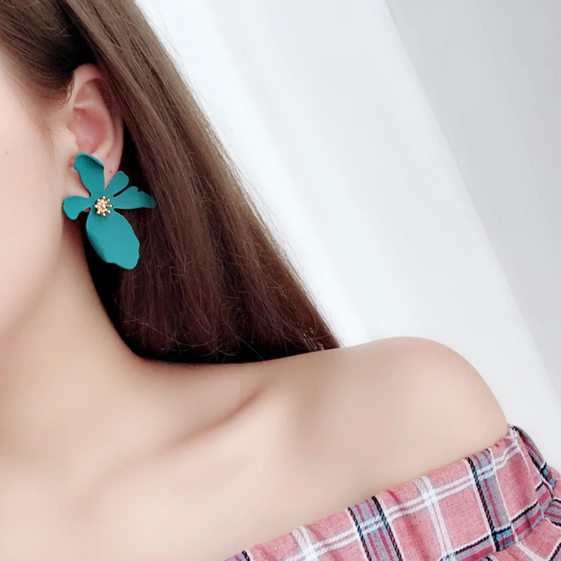 Anise Trendy Flower Big Stud Earrings Woman Exaggerates Pink Daisy Petal Bohemia Female Wedding Party Brincos Jewelry | Украшения и