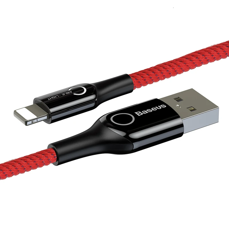 Red Baseus USB кабель для iPhone XR Xs Max 2.4A умный кабель для быстрой зарядки для iPhone X 8 7 6s 6Plus нейлоновый светодиодный usb-шнур для передачи данных - Цвет: Red