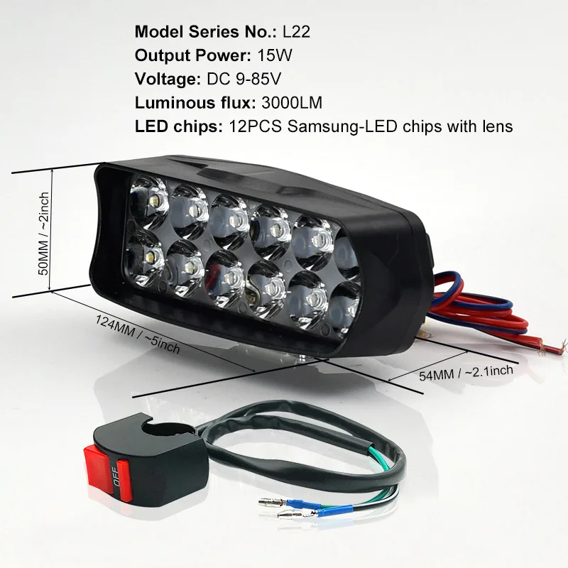 1pc L22 1pc switch CNSUNNY светильник, мотоциклетный светодиодный светильник, противотуманный светильник, 10 Вт/15 Вт/20 Вт, белый, авто велосипед, для вождения, рабочий Точечный светильник, внедорожный, мото лампа, аксессуары - Цвет: 1pc L22 1pc switch