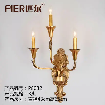 

Fashion copper wall lamp brief restaurant lights bedroom lamp candle lamps Two lights