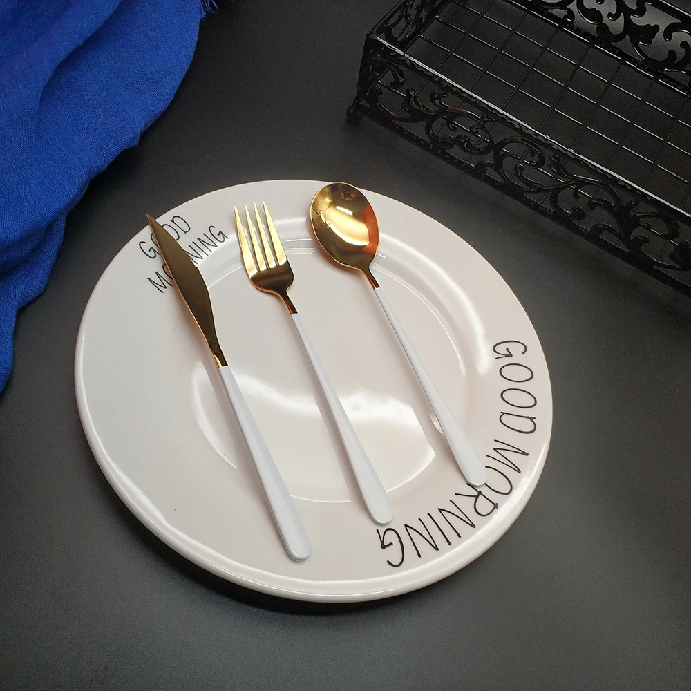Лучшие продажи 24 шт желанная белая Золотая столовая посуда Кухня 304 нож из