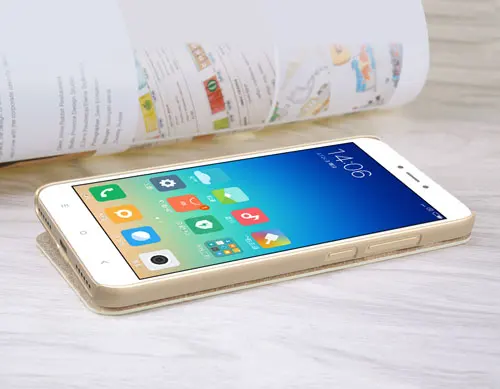 Кожаный чехол для Xiaomi Redmi Примечание 5A(5,5 дюйма) Nillkin блестящий кожаный чехол с окошком с Умной функцией сна - Цвет: gold