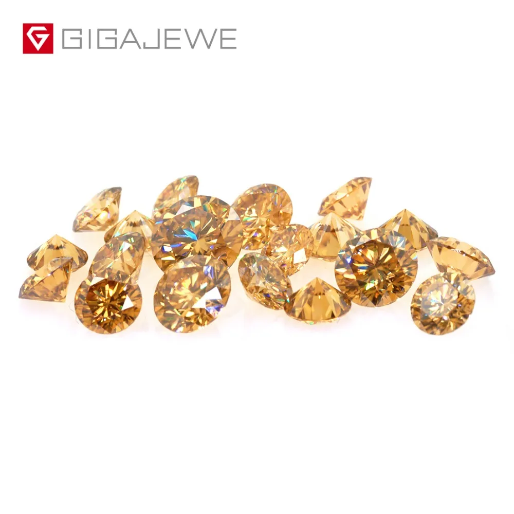GIGAJEWE Муассанит 1.0ct Золотой VVS1 круглая огранка лабораторные алмазные драгоценные камни свободные каменные подвески для DIY изготовления ювелирных изделий подарок подруге