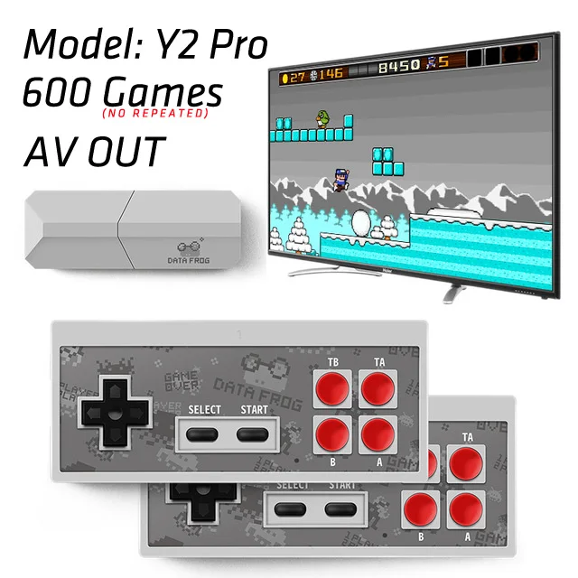 Y2 Pro DATA FROG Retro Video Game Console Wireless USB Console Support TV Out Built in 620 Classic Video Games Dual Handheld Gamepads - Цвет: Y2 Pro