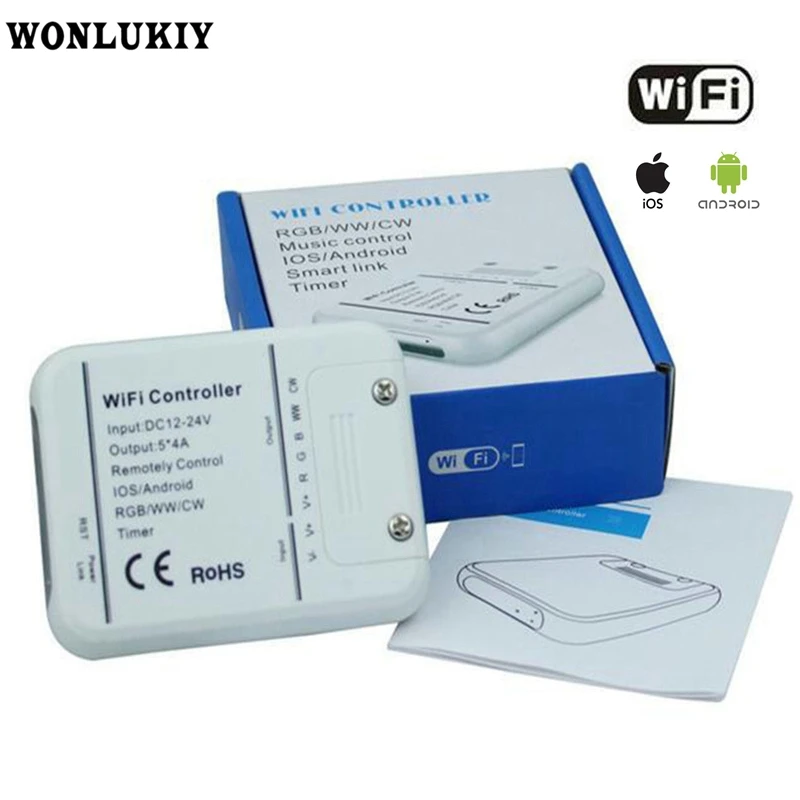 5 Channel Wifi LED Controller DC12V-24V RGB/CW/WW Strip Timer Output 20A IOS / Android Smartphone | Освещение