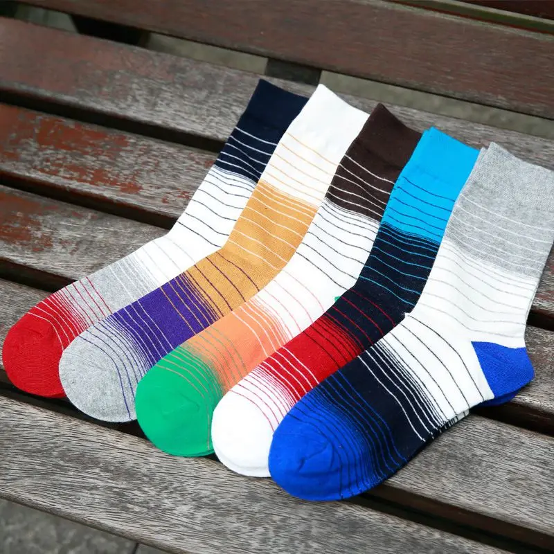 Носки мужские в радужную полоску 5 пар/лот цветные модные брендовые хлопковые