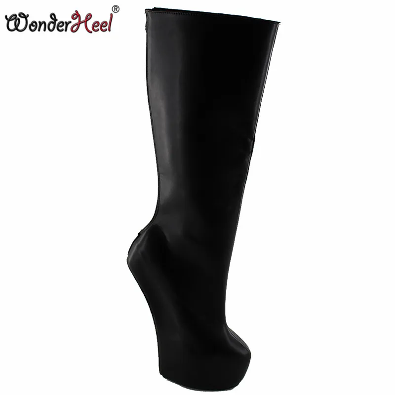 Ботинки до колена Wonderheel обувь из матовой кожи на платформе с молнией сзади каблук