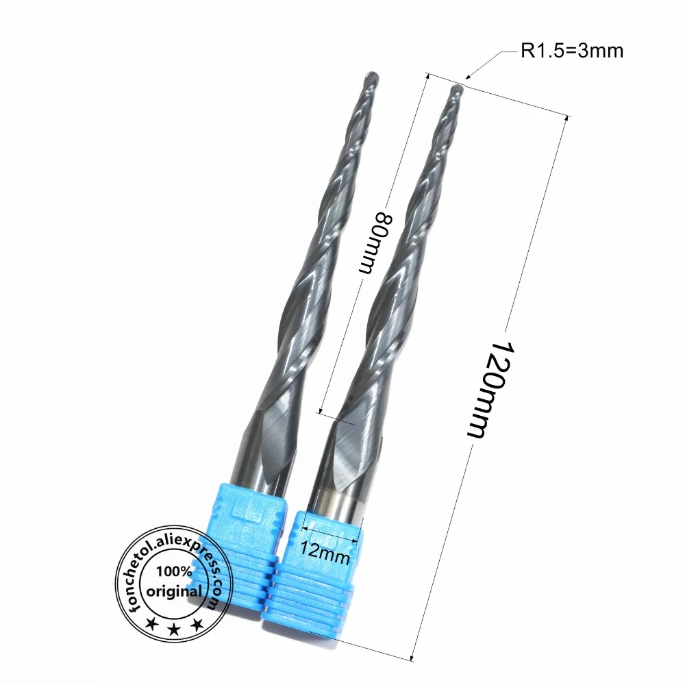Концевая фреза HRC55 D12 * R1.5 80 120L твердосплавная коническая шаровая насадка с