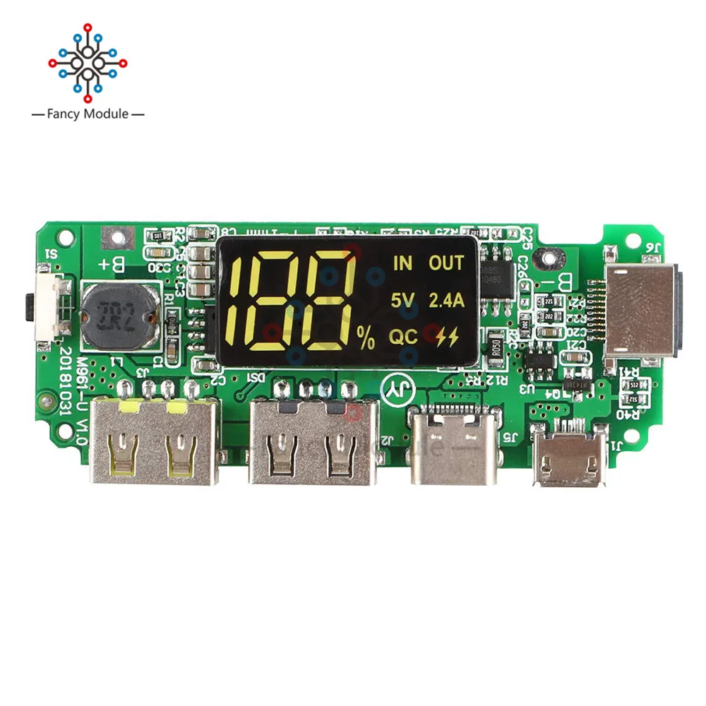 Светодиодный внешний аккумулятор Micro/type-C/Lightning с двумя портами USB 5 В 18650 A, зарядное устройство, защита от перезаряда и короткого замыкания